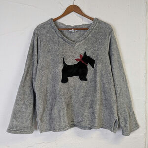 Charter Club Scottie Sweater Womens Large Grey Fuzzy Soft Cozy Novelty Intimates